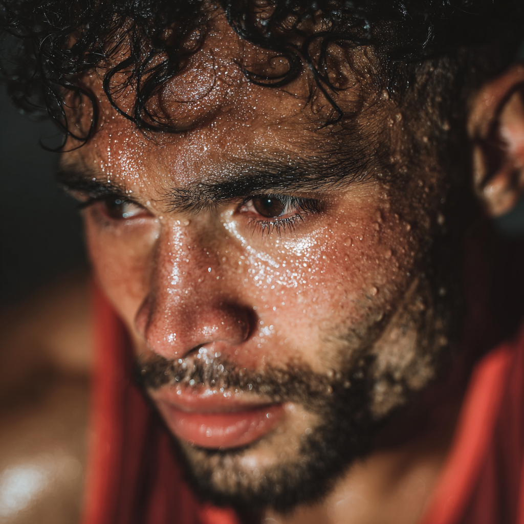 Focused athlete during intensive workout session showing determination and mental strength